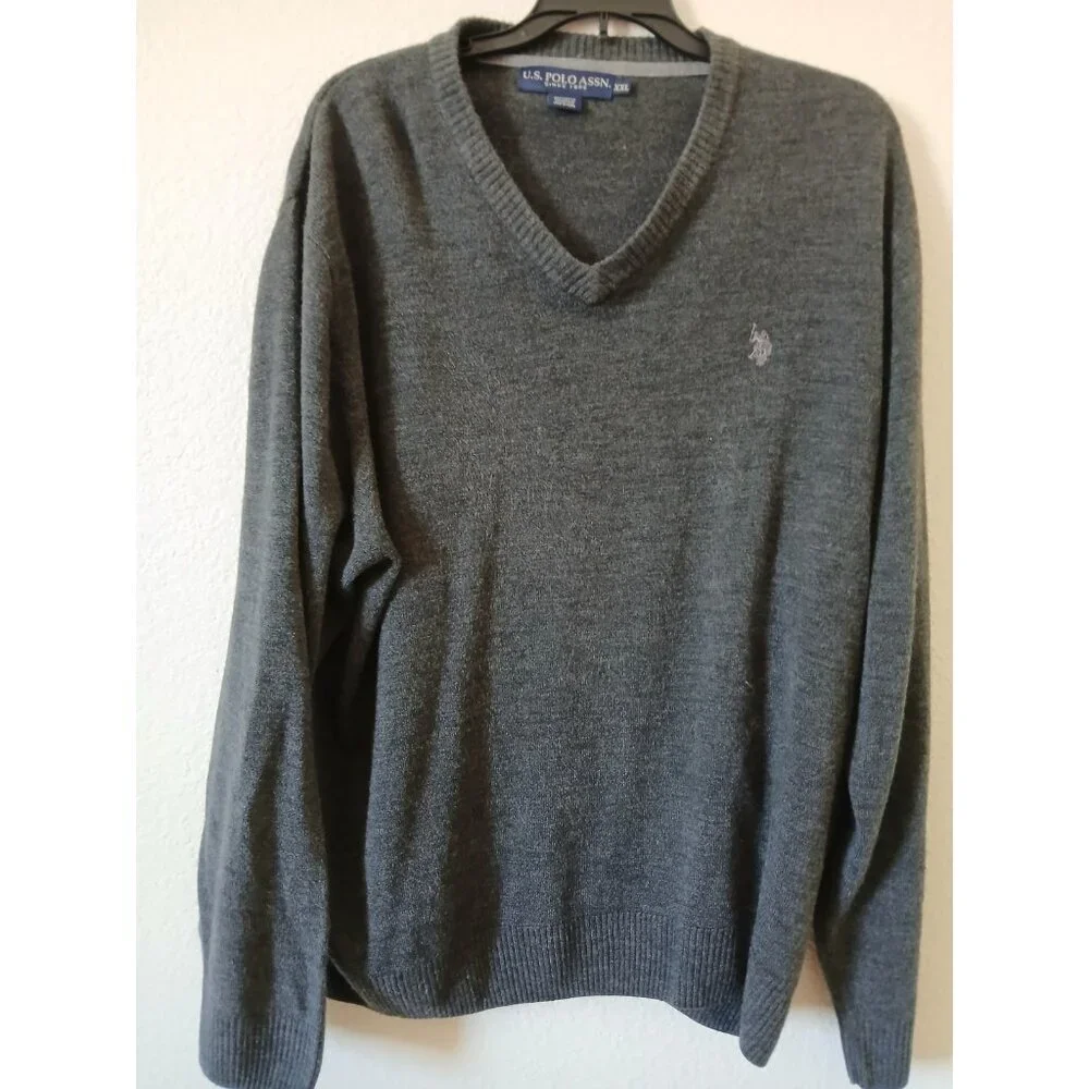 U.S. Polo Assn. Gray V-Neck Pullover Sweater Size XXL Mens Soft Classic